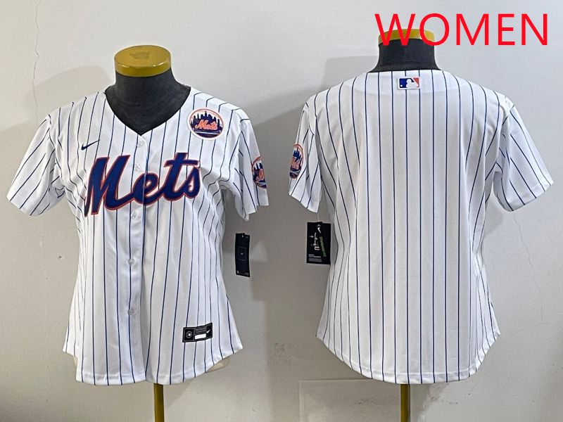 Women New York Mets Blank White Stripe Game 2025 Nike MLB Jersey style 2->women mlb jersey->Women Jersey